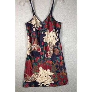 CALIFORNIA DYNASTY Vintage Jeweltone Floral Small Slip Nightgown Chemise EUC!!